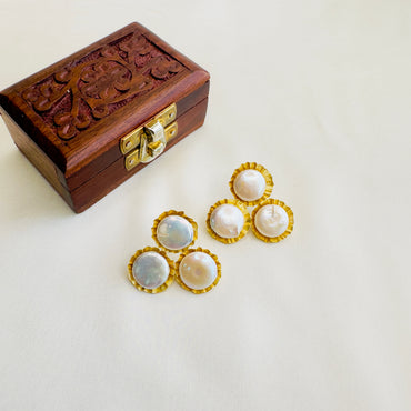 Three Mother of Pearl Stud Earrings