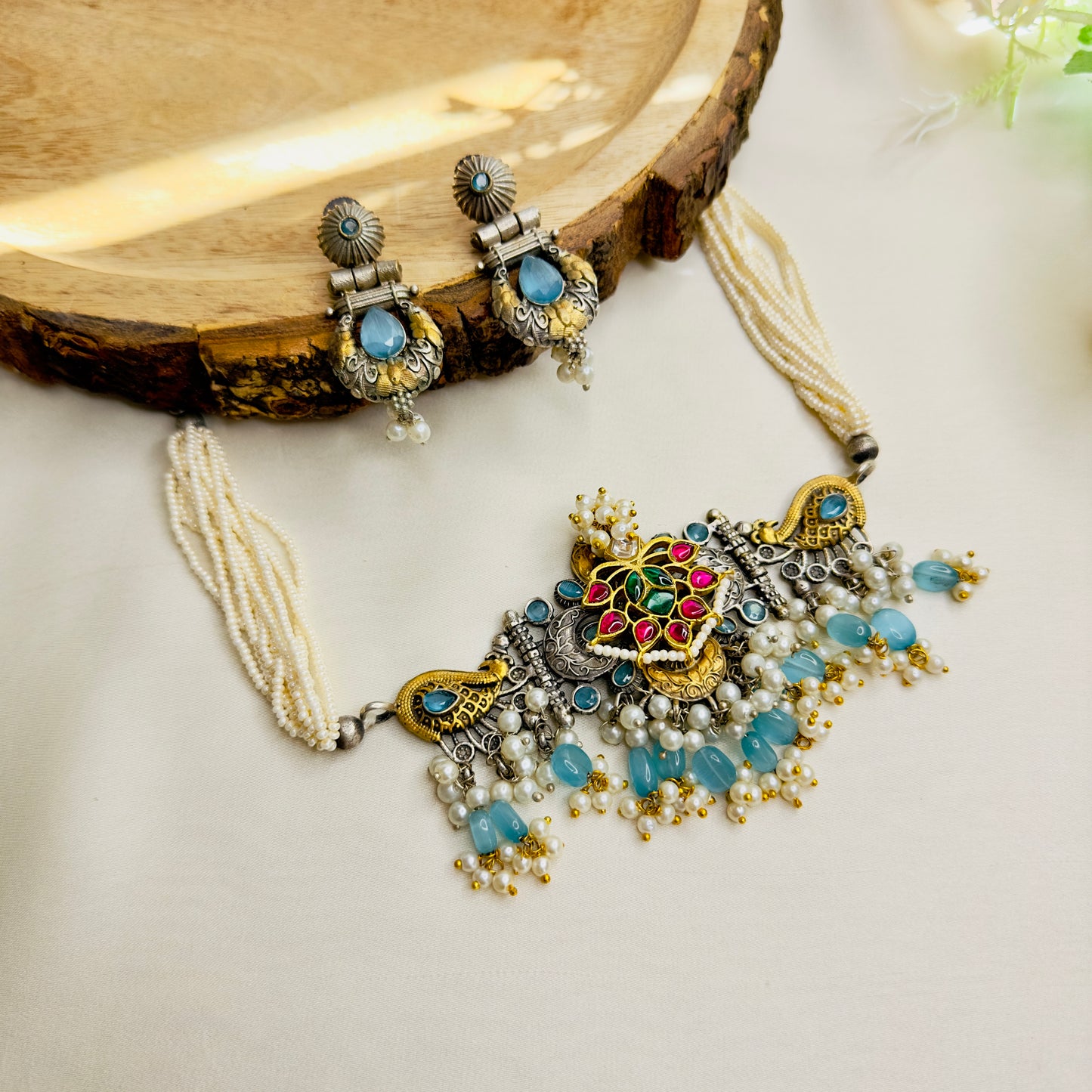 Multicolor Pachi Kundan Necklace Set