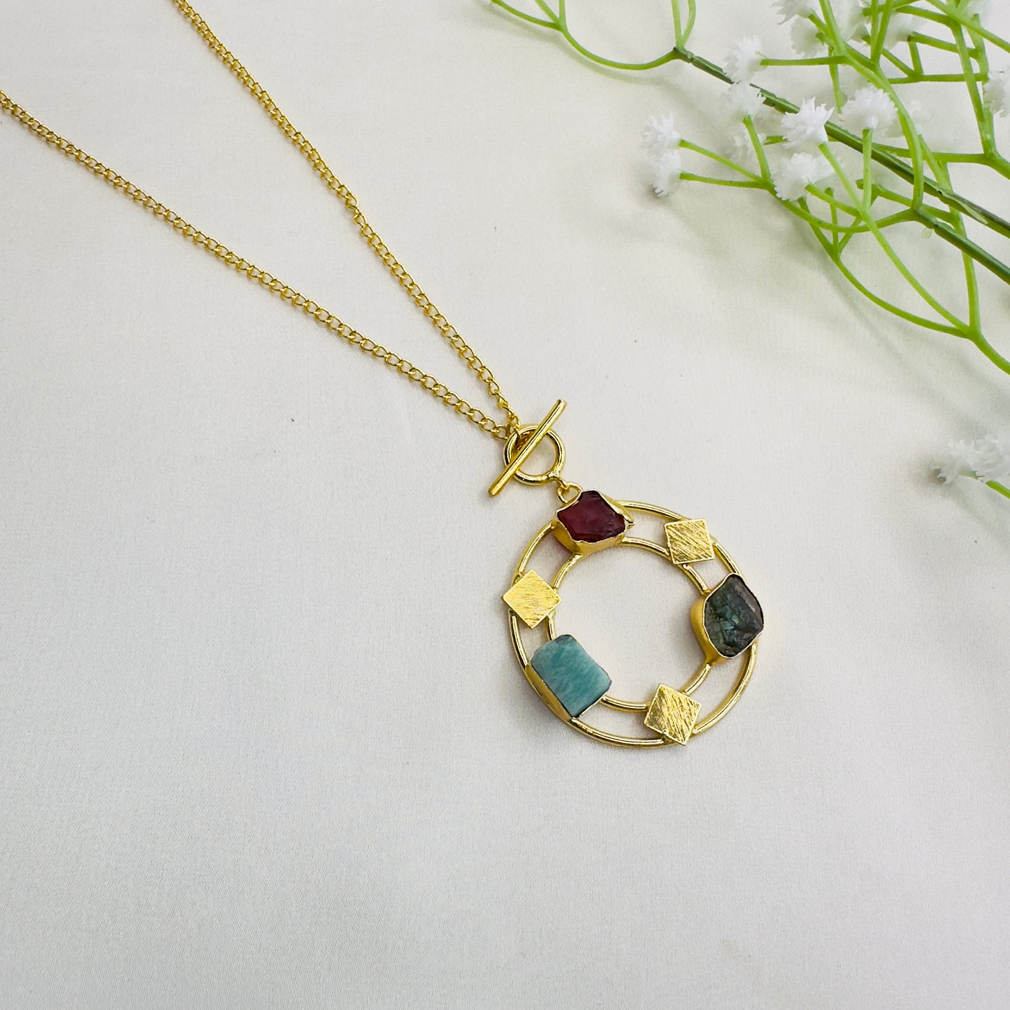 Multicolor Natural stone tie chain