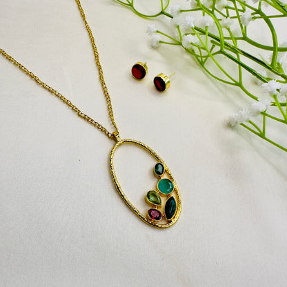 Multicolor Necklace Set with Stud Earrings