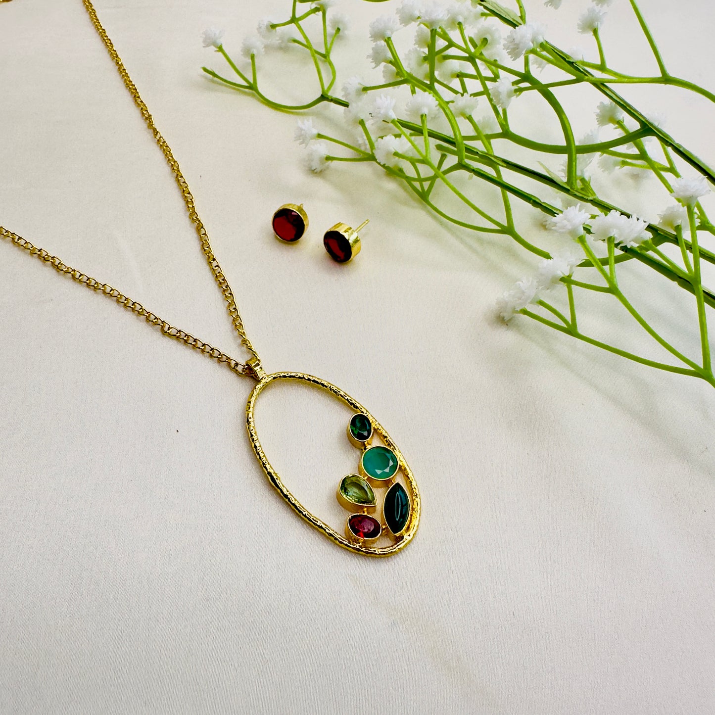 Multicolor Necklace Set with Stud Earrings