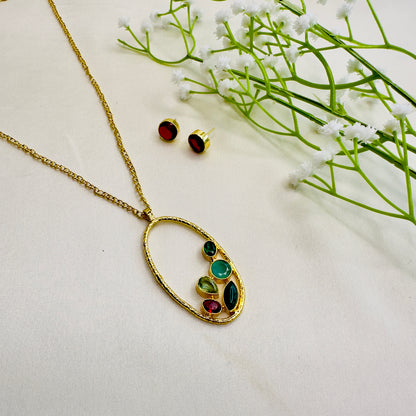 Multicolor Necklace Set with Stud Earrings