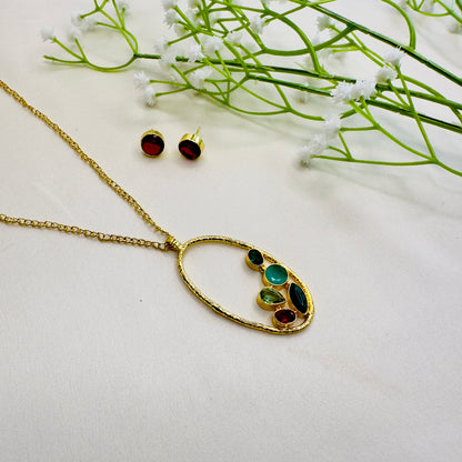 Multicolor Necklace Set with Stud Earrings