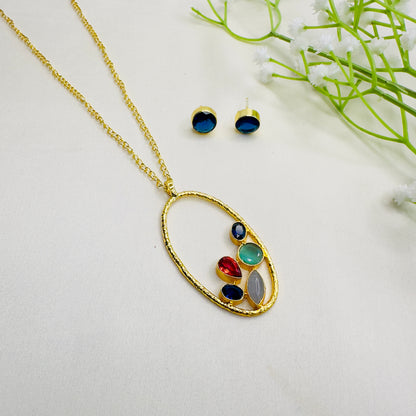 Multicolor Necklace Set with Stud Earrings