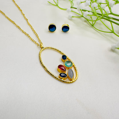 Multicolor Necklace Set with Stud Earrings