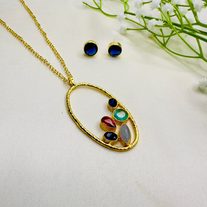 Multicolor Necklace Set with Stud Earrings