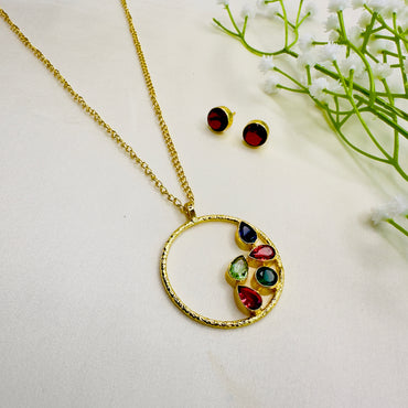 Multicolor Circular shape pendant Necklace Set