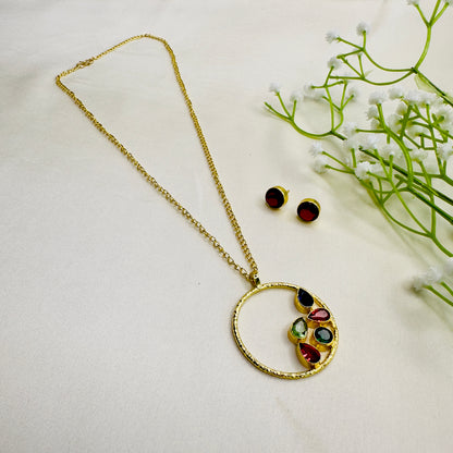 Multicolor Circular shape pendant Necklace Set