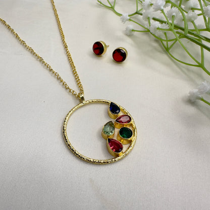 Multicolor Circular shape pendant Necklace Set