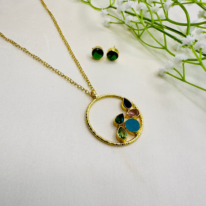 Multicolor Circular shape pendant Necklace Set