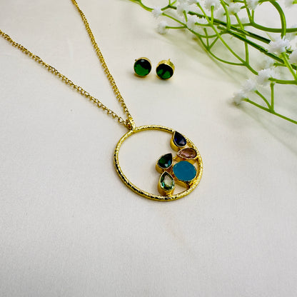 Multicolor Circular shape pendant Necklace Set