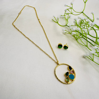 Multicolor Circular shape pendant Necklace Set