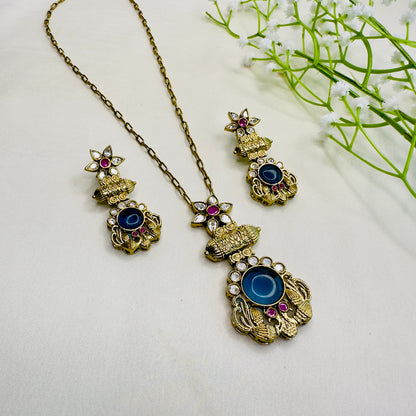 Kundan colorful chain Pendant Set