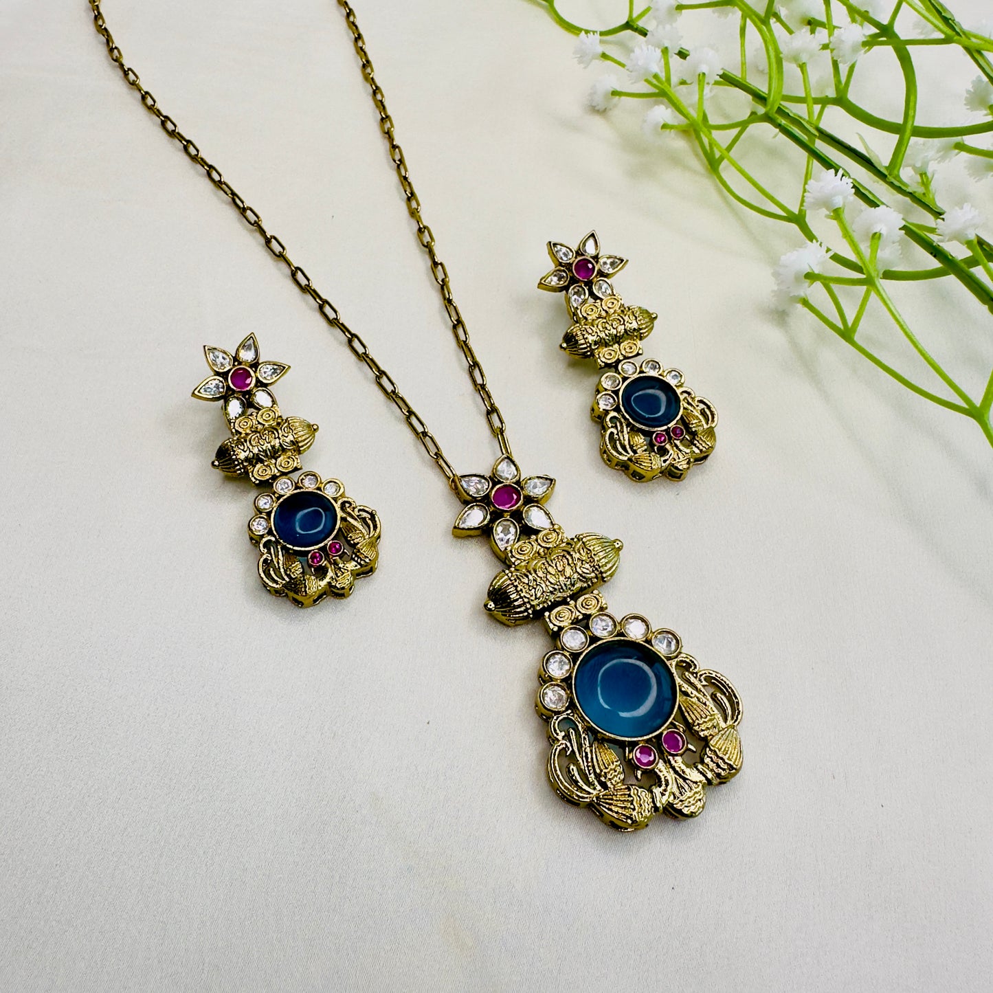 Kundan colorful chain Pendant Set