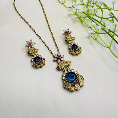 Kundan colorful chain Pendant Set