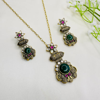 Kundan colorful chain Pendant Set