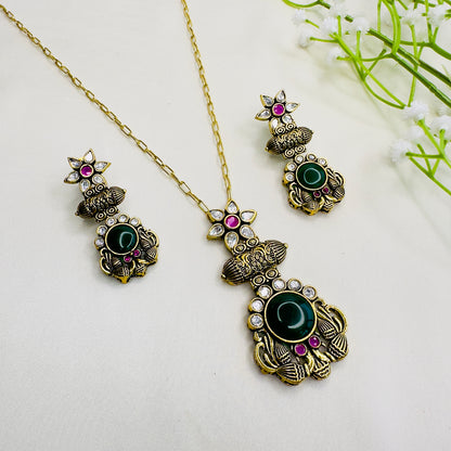 Kundan colorful chain Pendant Set