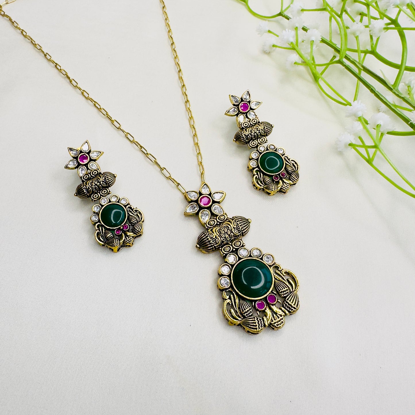 Kundan colorful chain Pendant Set