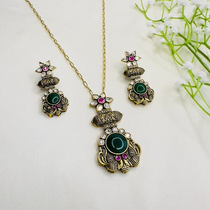 Kundan colorful chain Pendant Set