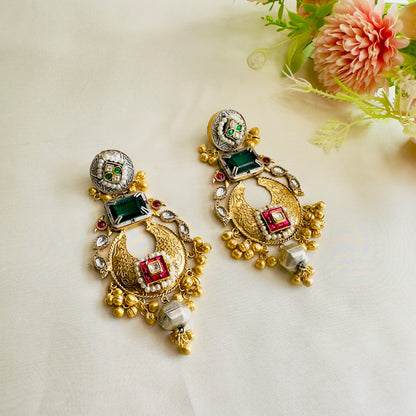 Beautiful Dual Tone Kundan work multicolor Jhumka