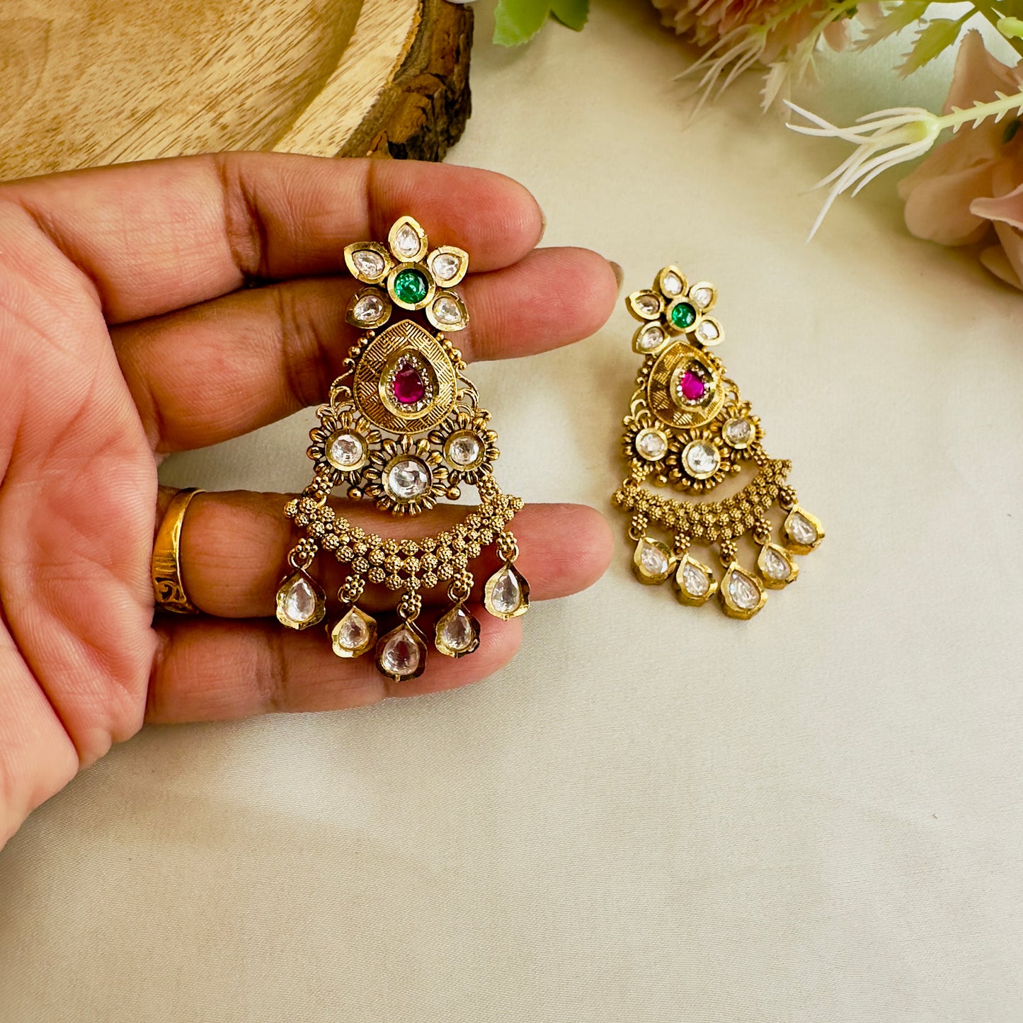 Rajwadi Multicolor Kundan Earrings
