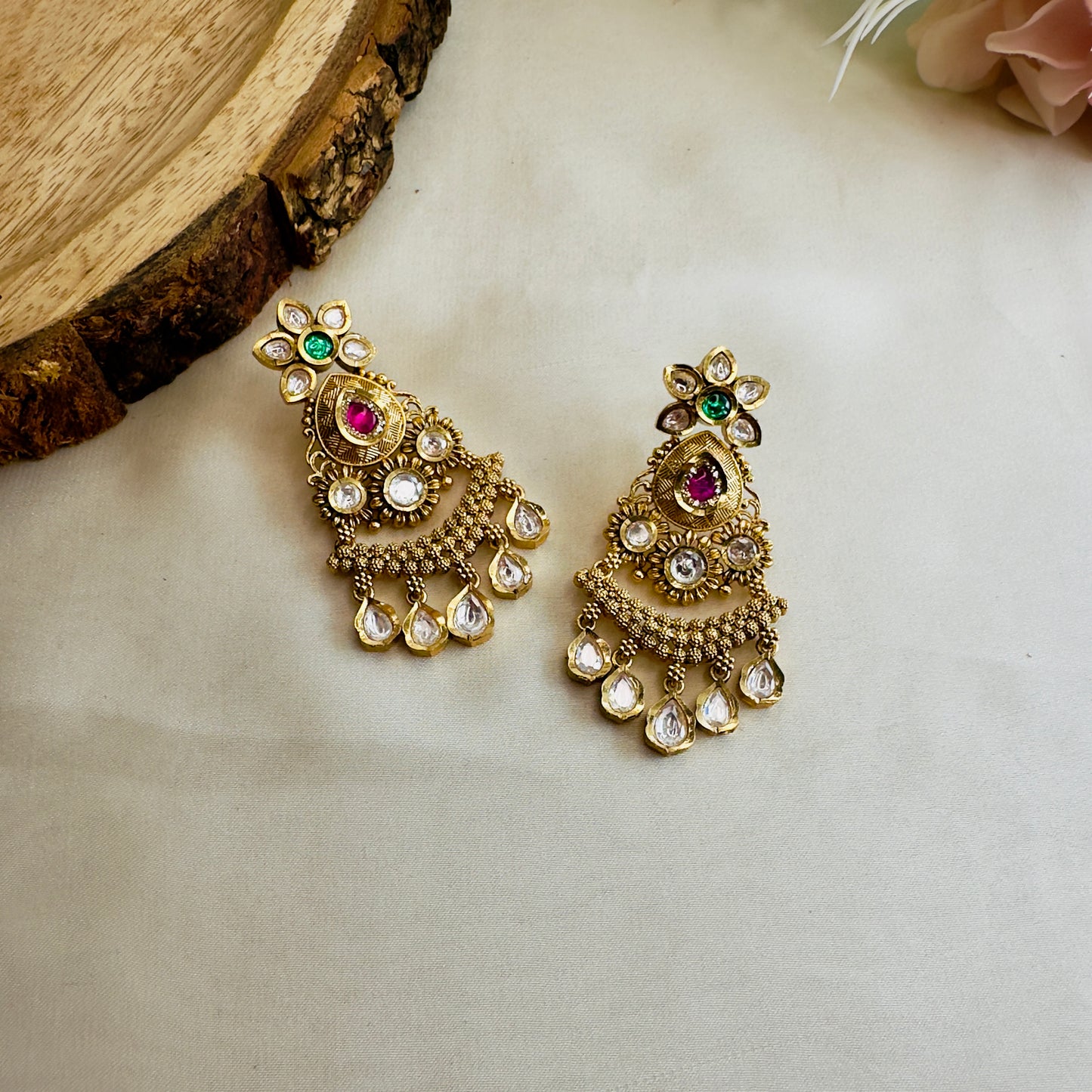 Rajwadi Multicolor Kundan Earrings