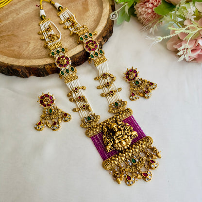 Pink White Laxmi Ji Motif Necklace Set