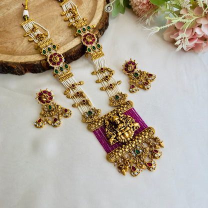 Pink White Laxmi Ji Motif Necklace Set