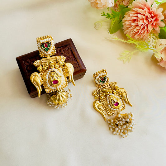 Bird Motif Golden jhumka Earrings