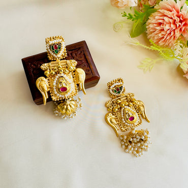 Bird Motif Golden jhumka Earrings