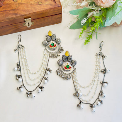 Silver Replica Earrings with Earchain