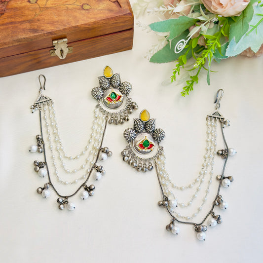 Silver Replica Earrings with Earchain