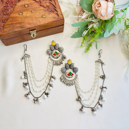 Silver Replica Earrings with Earchain
