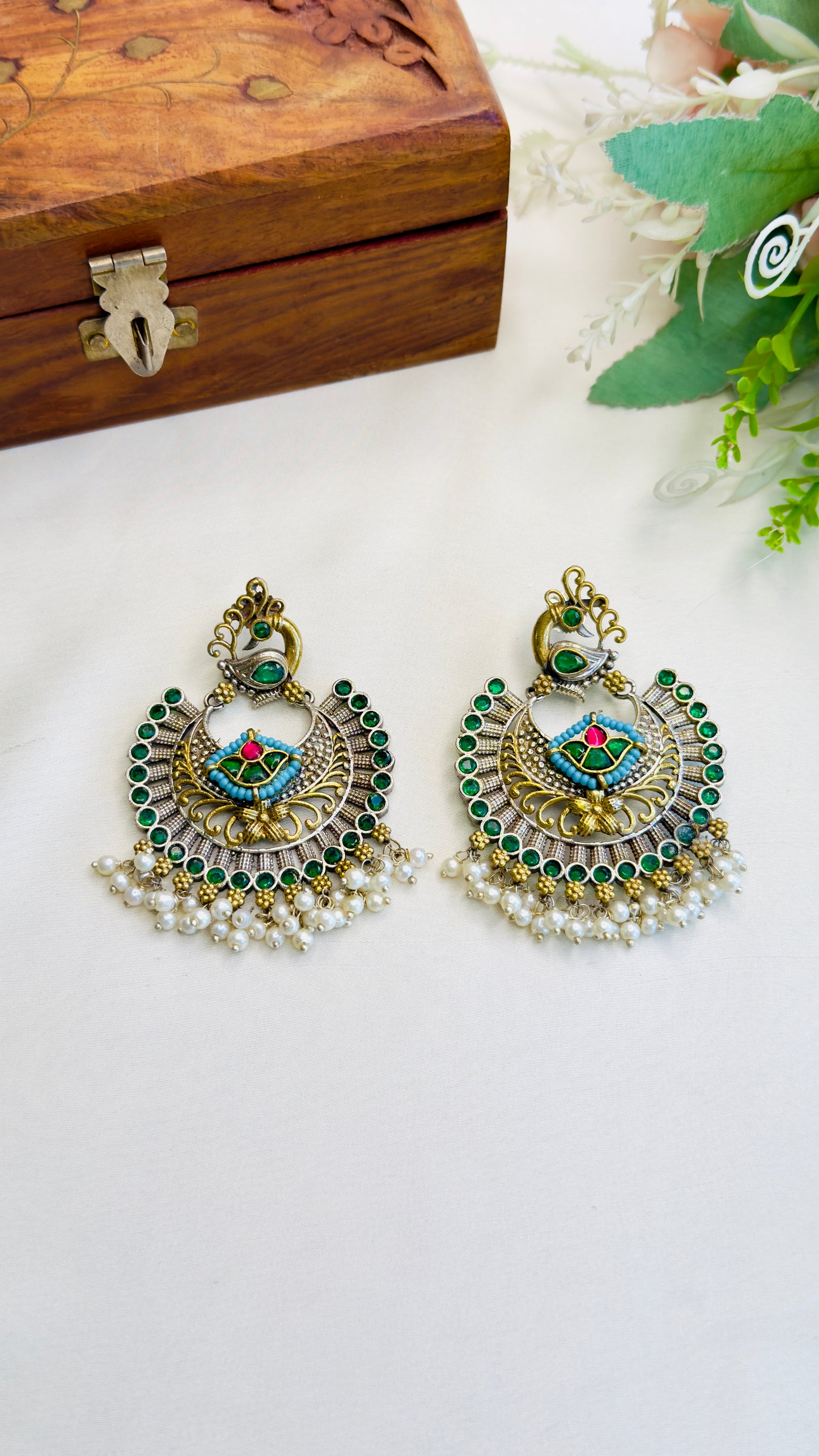 Silver Replica Chandbali earrings