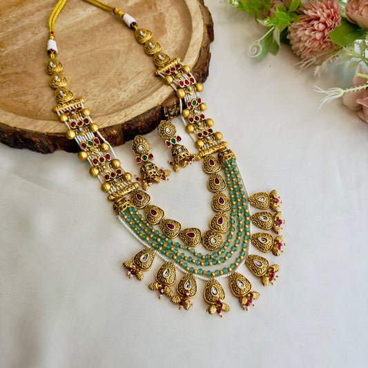 Nine Pendant Long Rajwadi Multilayer Necklace Set