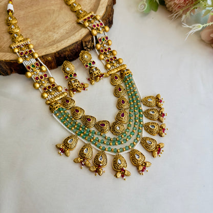 Nine Pendant Long Rajwadi Multilayer Necklace Set
