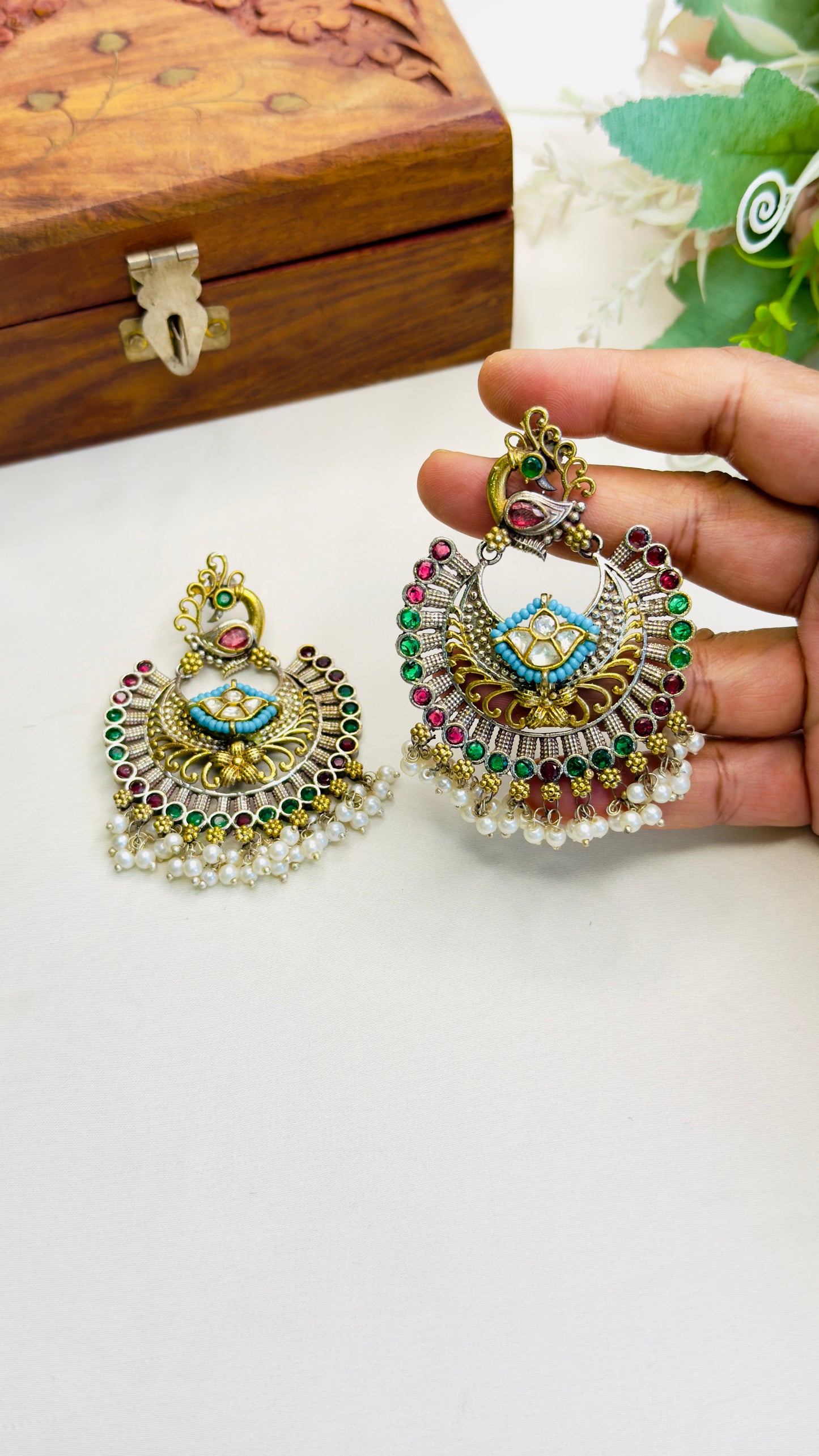 Silver Replica Chandbali earrings