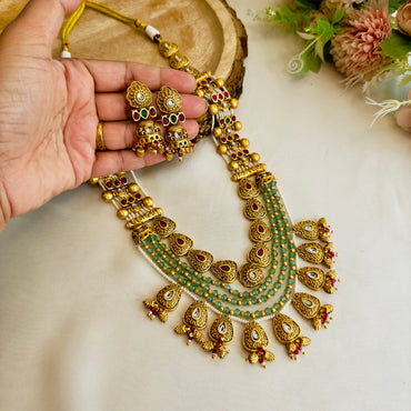 Nine Pendant Long Rajwadi Multilayer Necklace Set