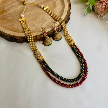 Ruby Green Double Layer Necklace Set