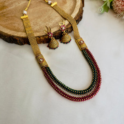 Ruby Green Double Layer Necklace Set