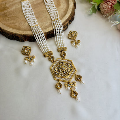 Hexagon Pendant Rajwadi Necklace Set