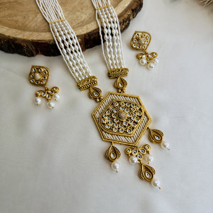 Hexagon Pendant Rajwadi Necklace Set