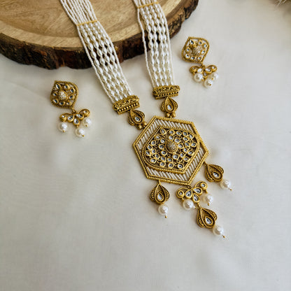 Hexagon Pendant Rajwadi Necklace Set