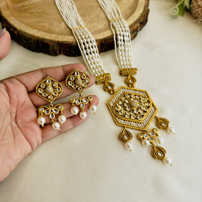 Hexagon Pendant Rajwadi Necklace Set