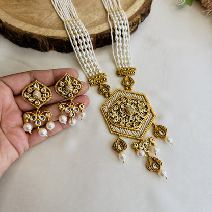 Hexagon Pendant Rajwadi Necklace Set