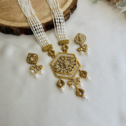 Hexagon Pendant Rajwadi Necklace Set