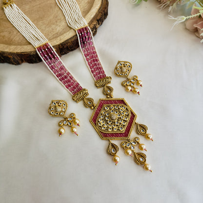 Hexagon Pendant Rajwadi Necklace Set