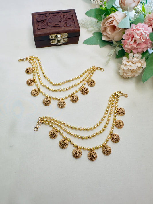 Golden Drops Pearl Ear Chain