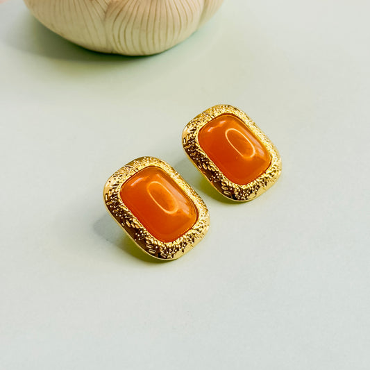 Brass Orange Stud Earrings