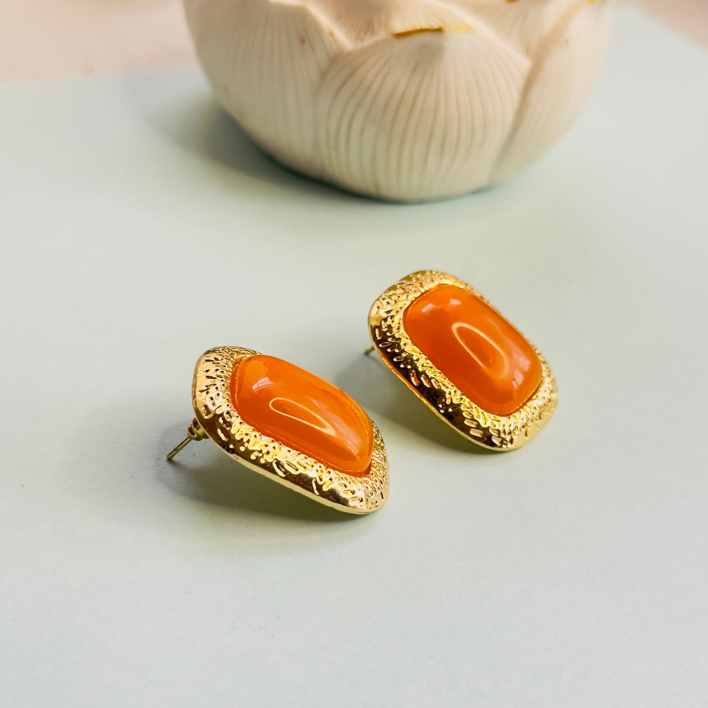 Brass Orange Stud Earrings
